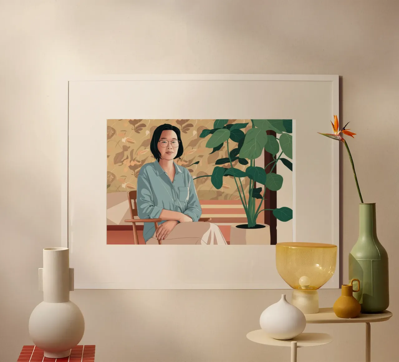 Kontemplative Arbeit von zu Hause aus Poster mit Kunststoffrahmen von Hollow Years