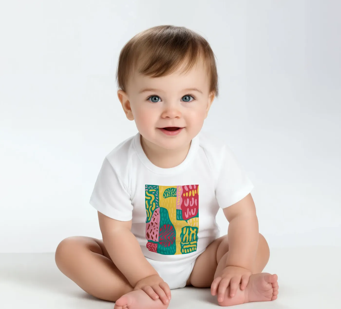 Patchwork met levendig patroon babyrompertje korte mouwen van Sentinel Glow