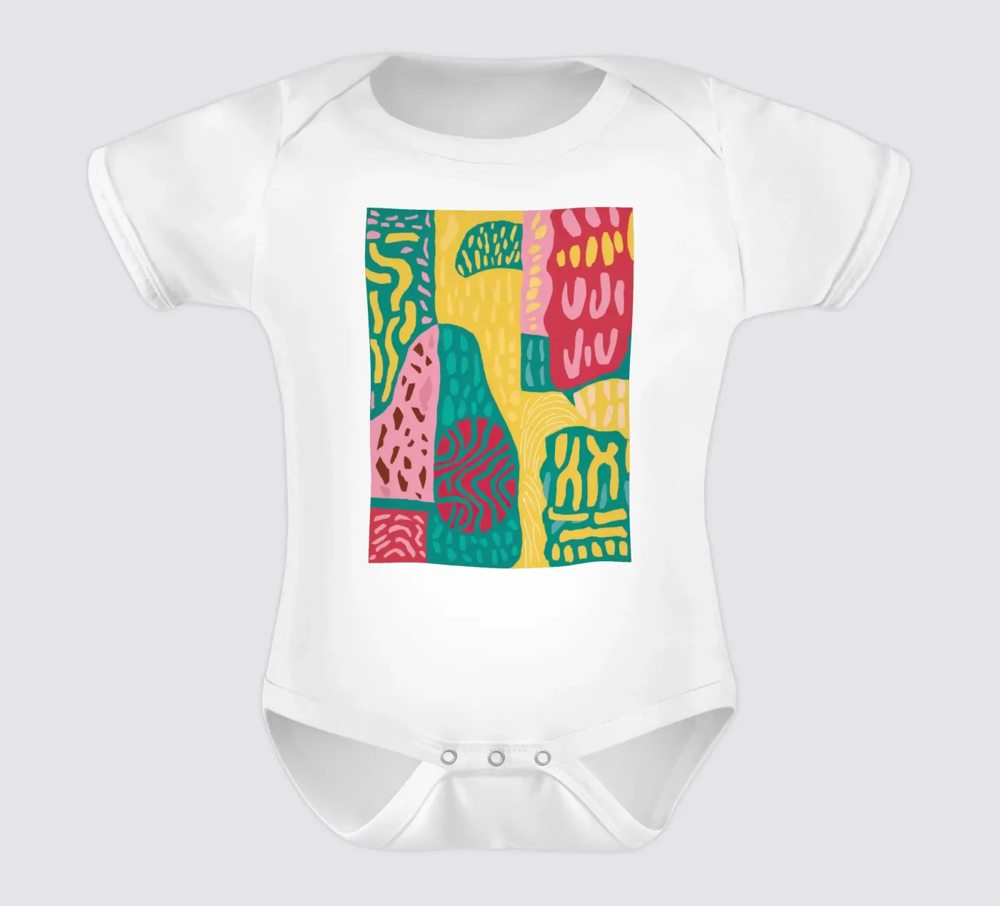 Patchwork met levendig patroon babyrompertje korte mouwen van Sentinel Glow