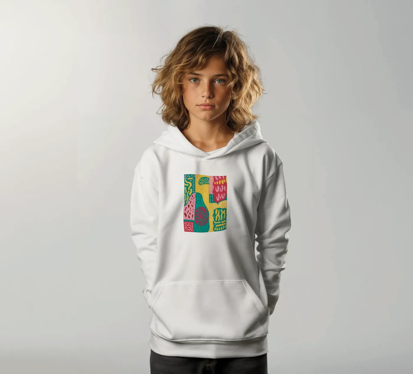 Patchwork de motifs vibrants sweat à capuche enfant de Sentinel Glow
