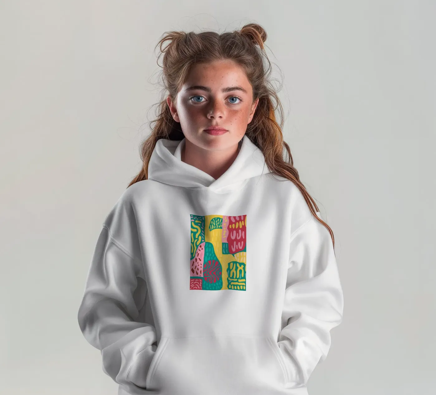 Lebendiges Muster Patchwork Kinder Hoodie von Sentinel Glow