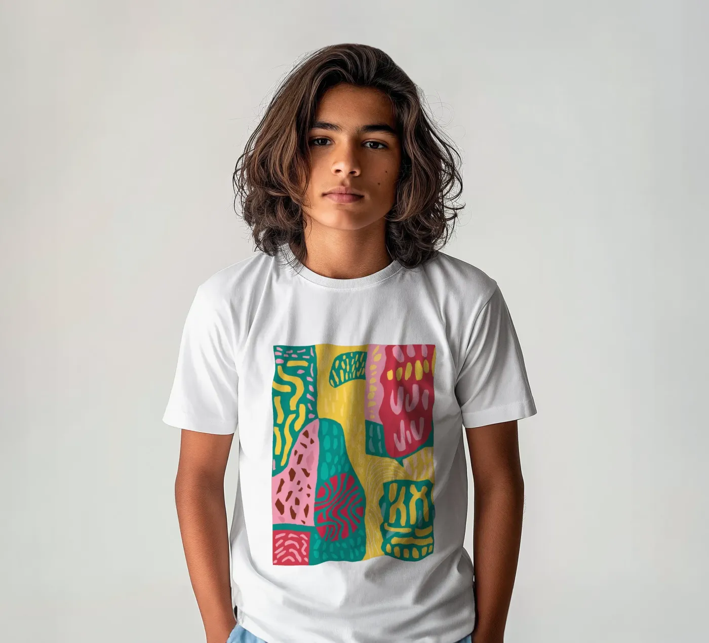 Vibrant Pattern Patchwork kinder t-shirt van Sentinel Glow