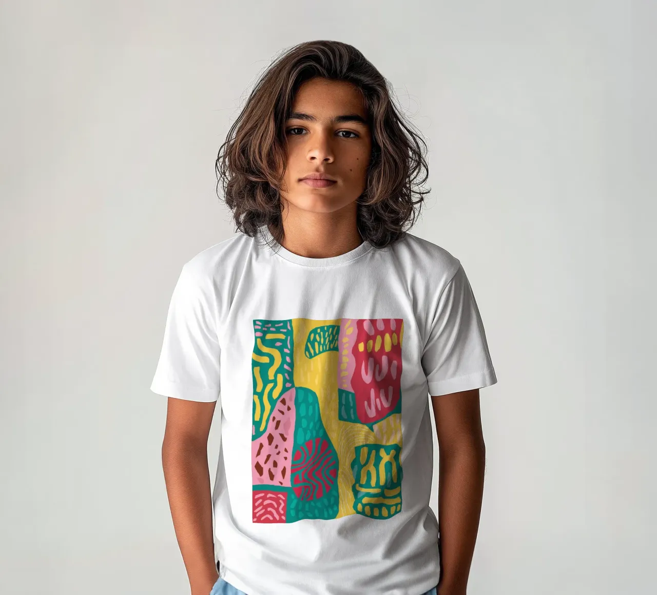 Vibrant Pattern Patchwork kids t-shirt by Sentinel Glow
