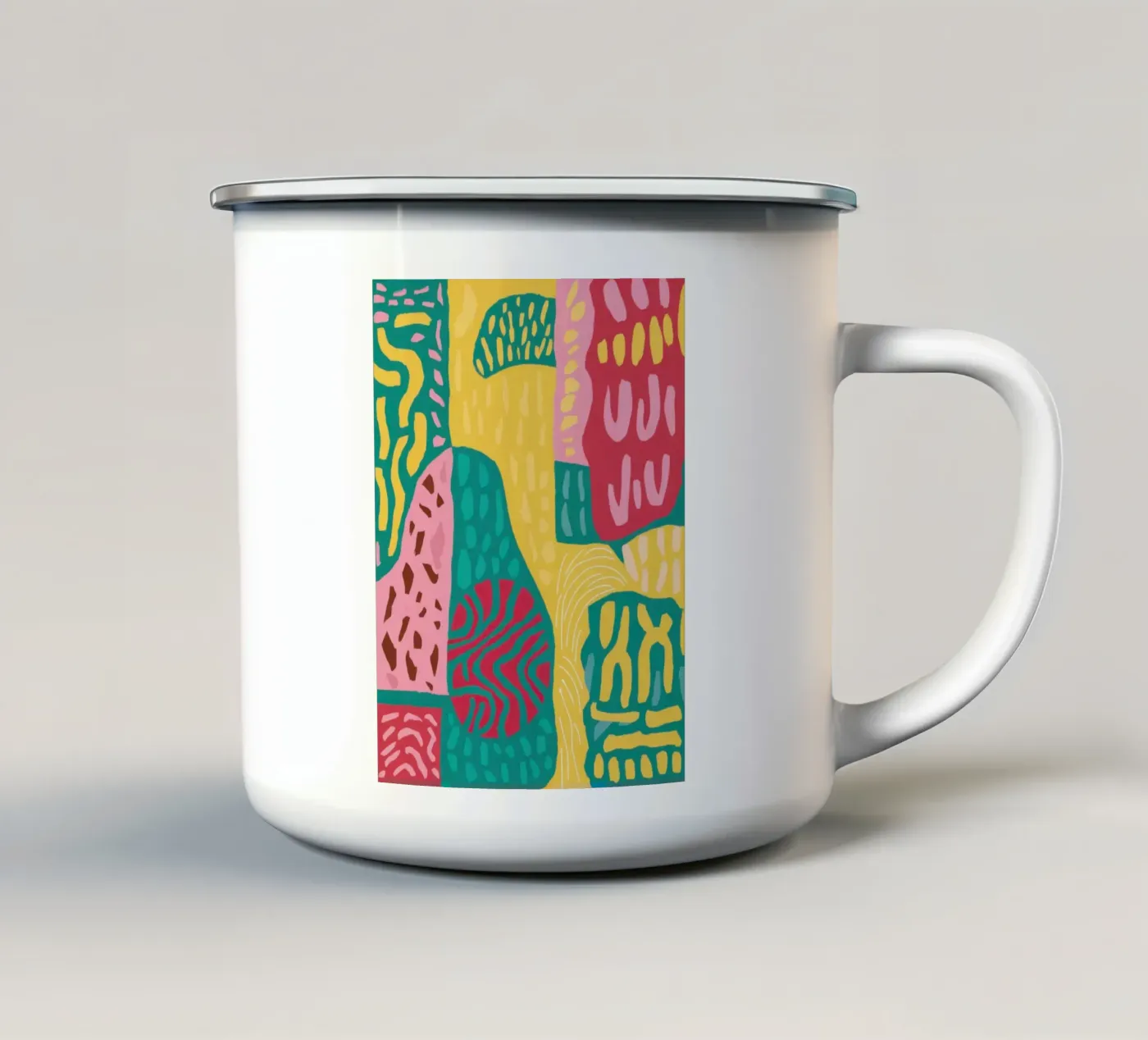 Patchwork a motivi vivaci tazza in smalto da Sentinel Glow