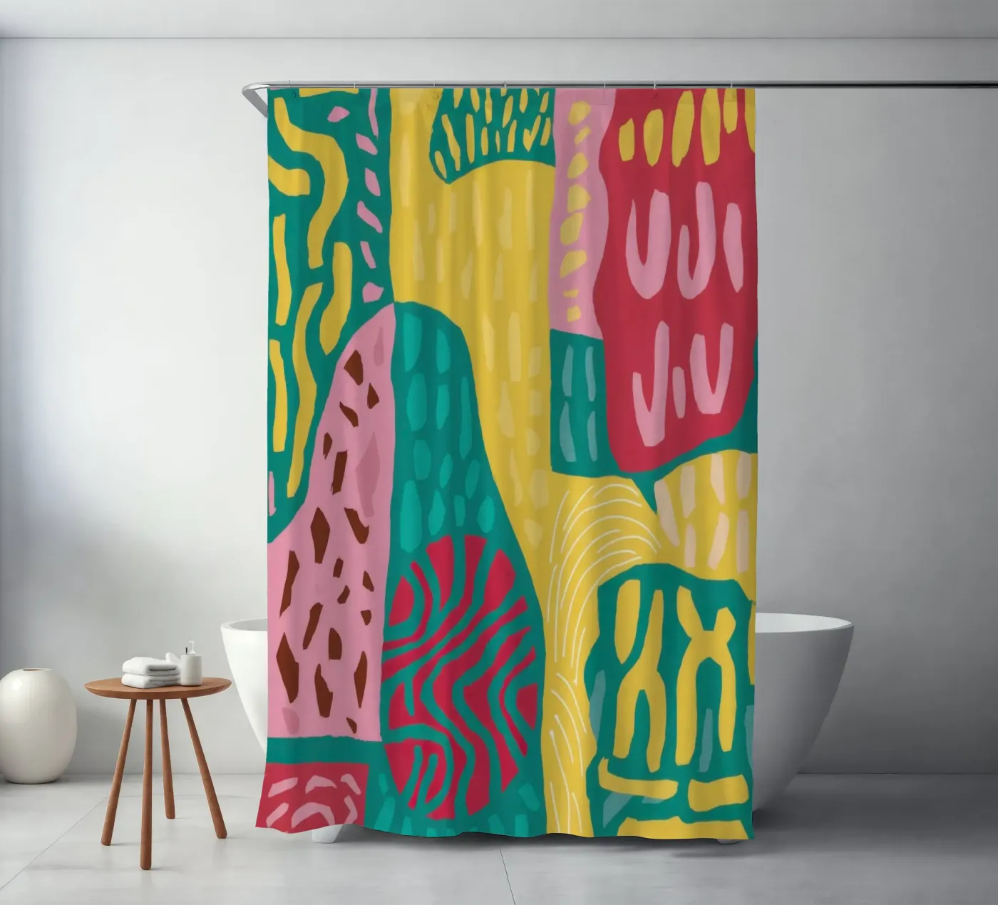 Vibrant Pattern Patchwork shower curtain by Sentinel Glow