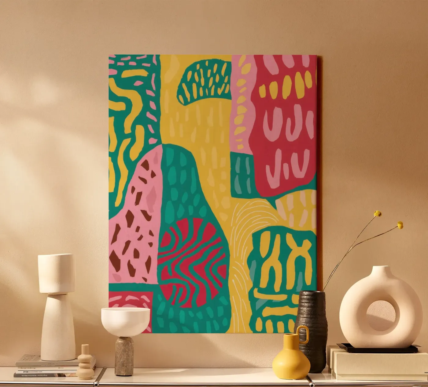 Vibrant Pattern Patchwork Leinwand von Sentinel Glow
