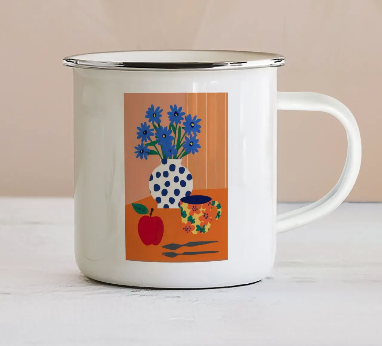 Pois, pois e fiori tazza in smalto da Mossy Pigment