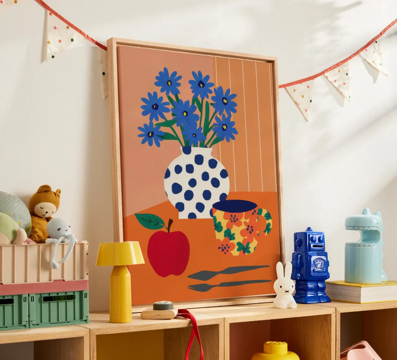 Polka, Dot Floral Stillness canvas by Mossy Pigment