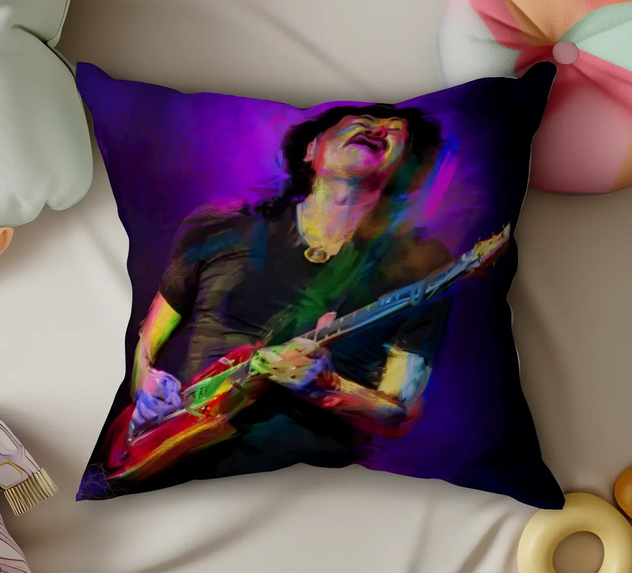 Carlos Santana abstract colorful pop art cuscino da Hantamrata