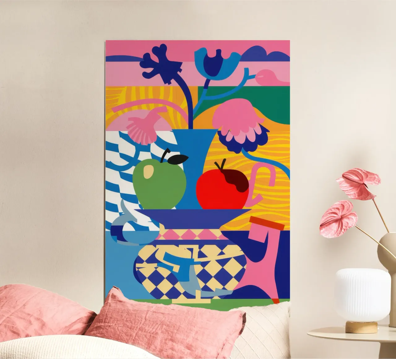 Medley di fiori cubisti poster con telaio in plastica da Mossy Pigment