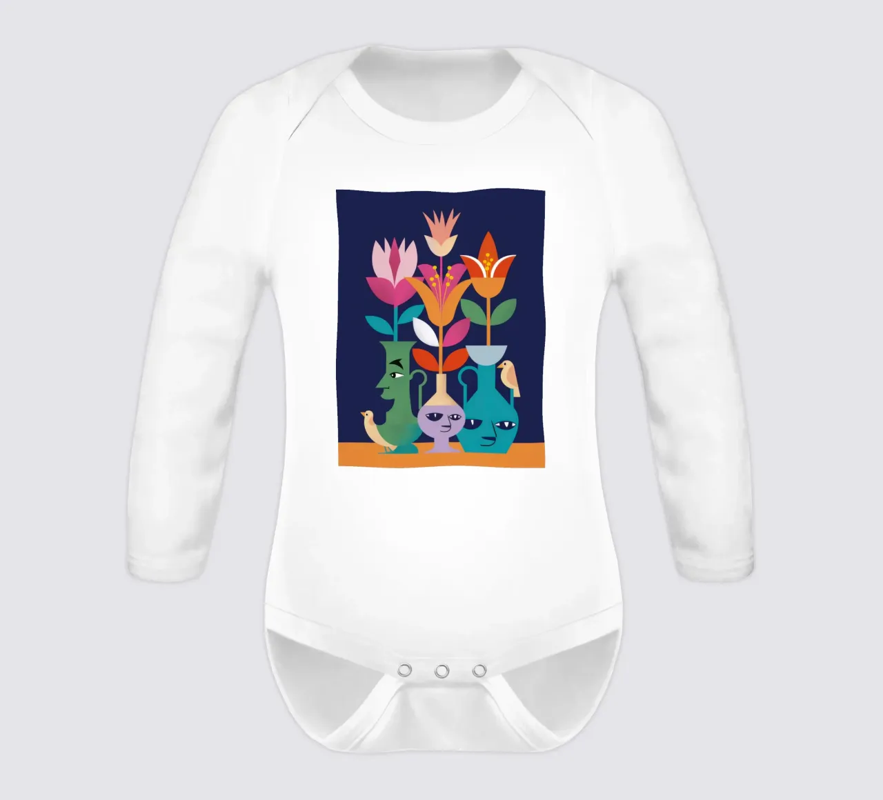 Folklore Tulip Gathering long-sleeve baby romper by Mossy Pigment