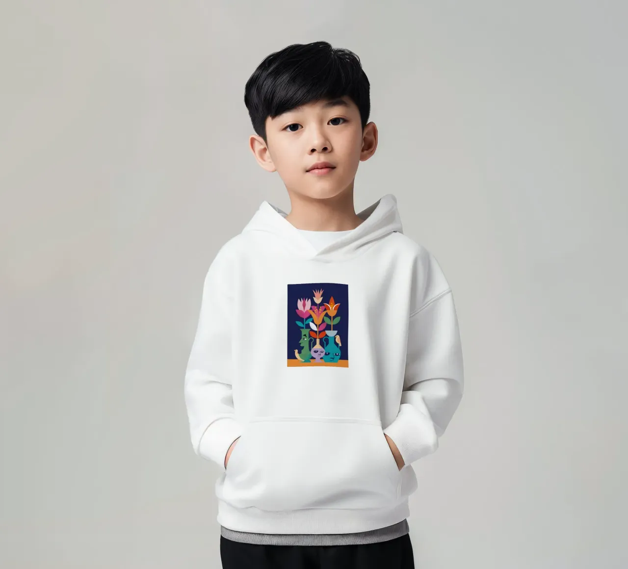 Folklore Tulip Gathering kids hoodie by Mossy Pigment