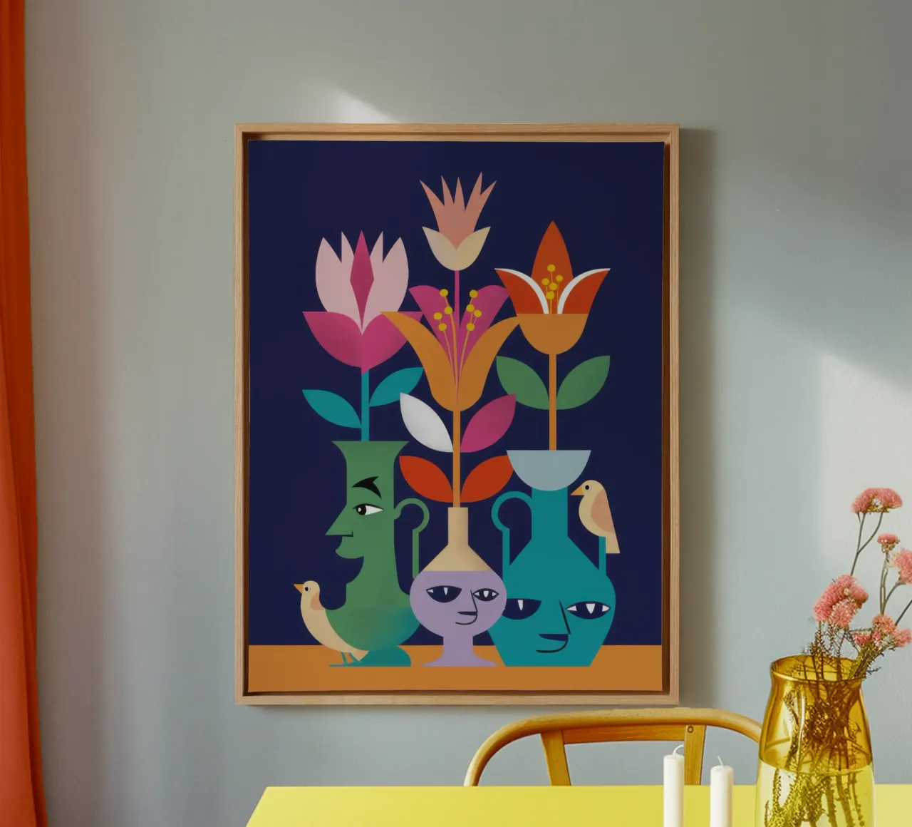 Folklore Tulip Gathering canvas with Floater frame by Mossy Pigment
