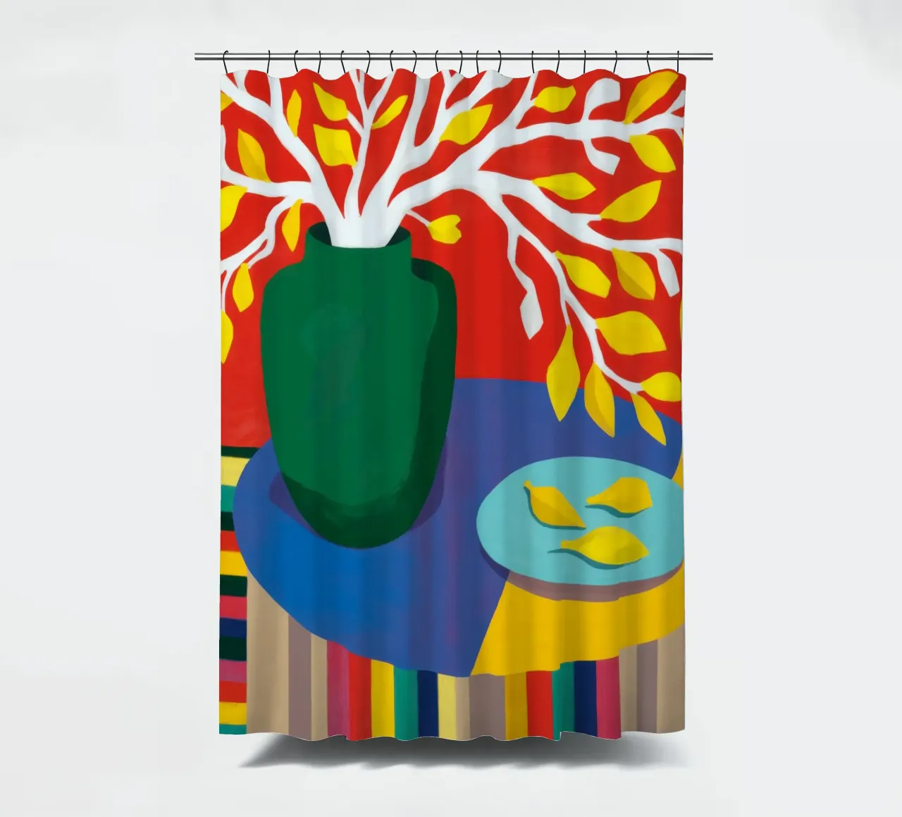 Chromatic Lemon Stillness shower curtain by Arcane Lines