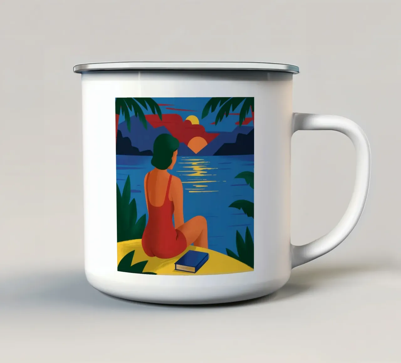 Solitudine al tramonto tropicale tazza in smalto da Mossy Pigment