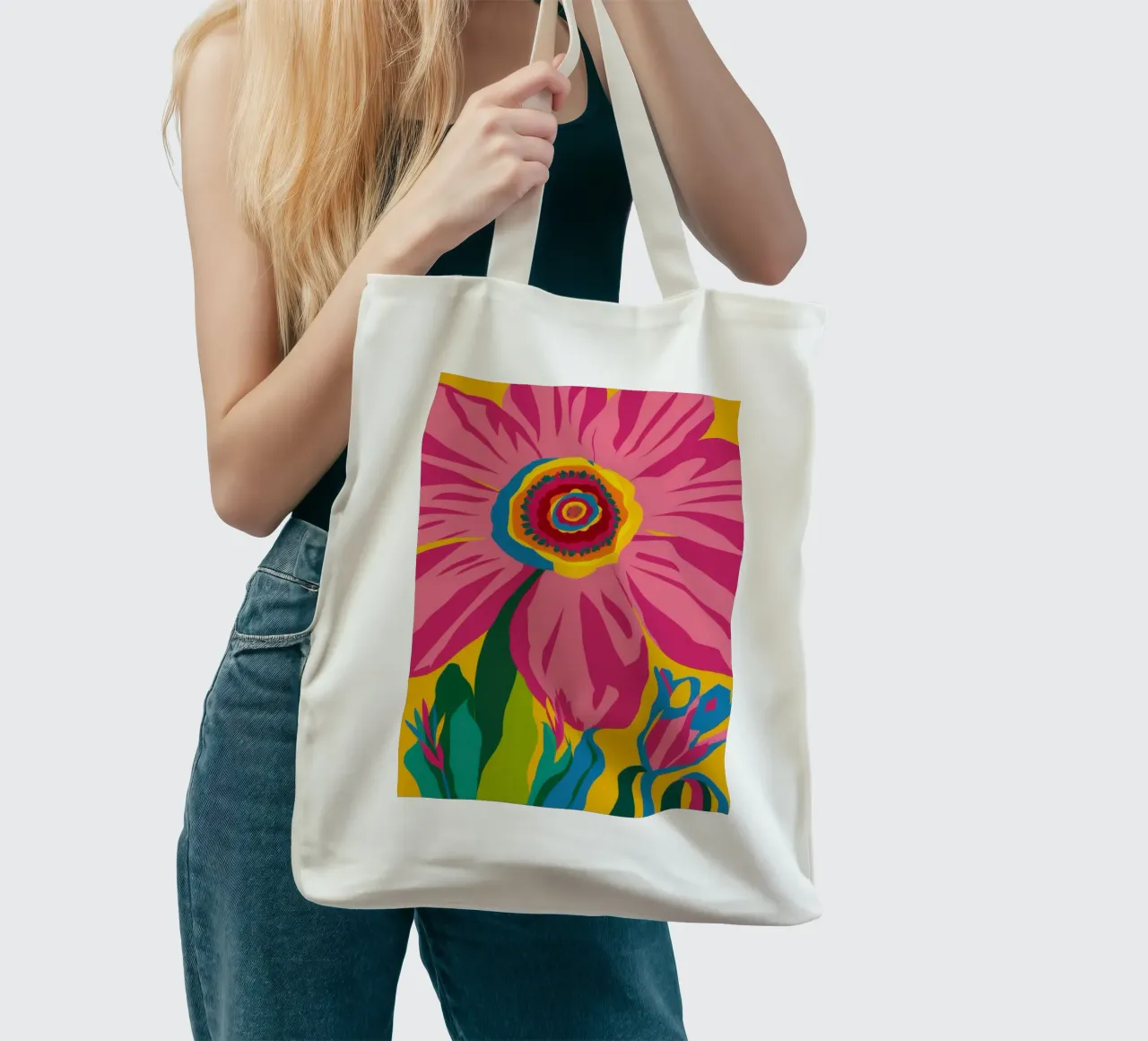 Anima di girasole fucsia borsa in juta da Arcane Lines