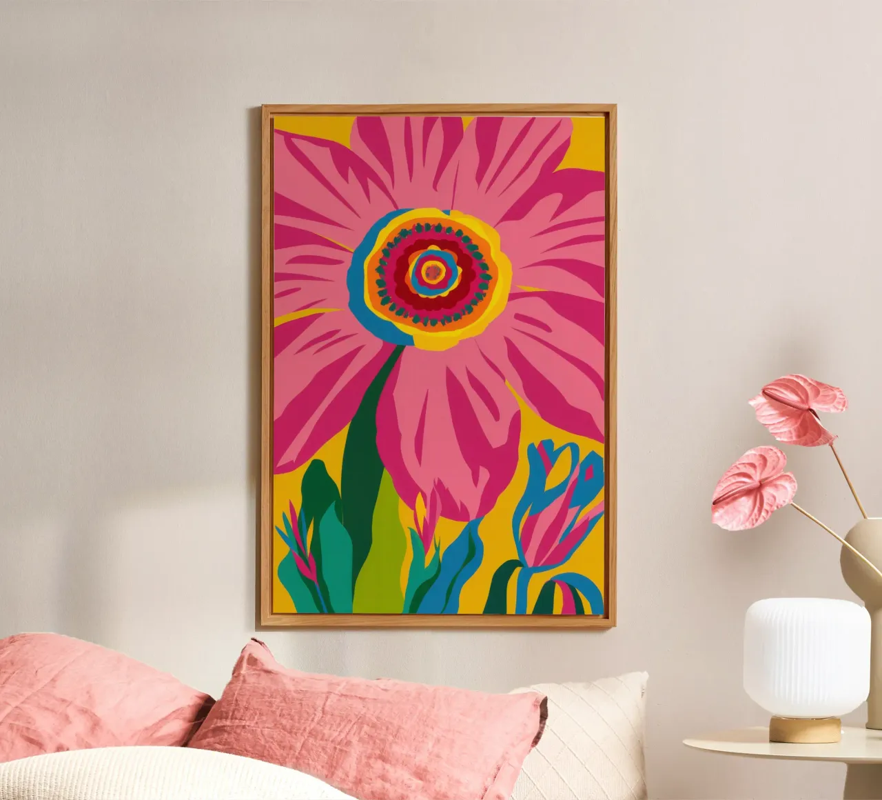 Fuchsia Zonnebloem Ziel aluminium-dibond van Arcane Lines