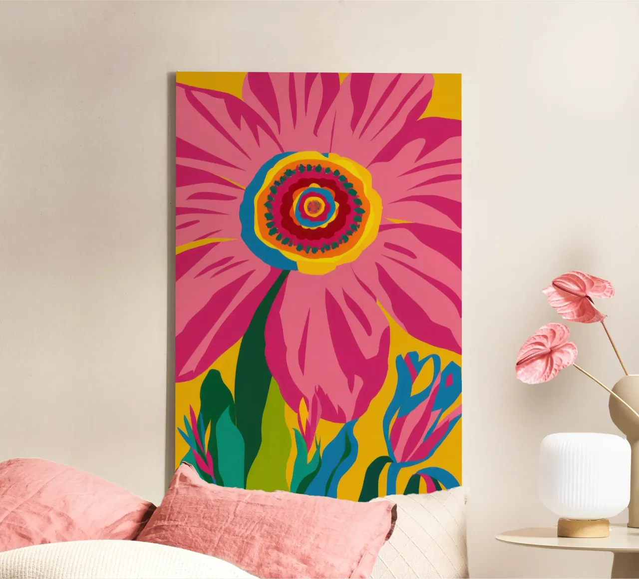 Fuchsia Zonnebloem Ziel canvas met Baklijst van Arcane Lines