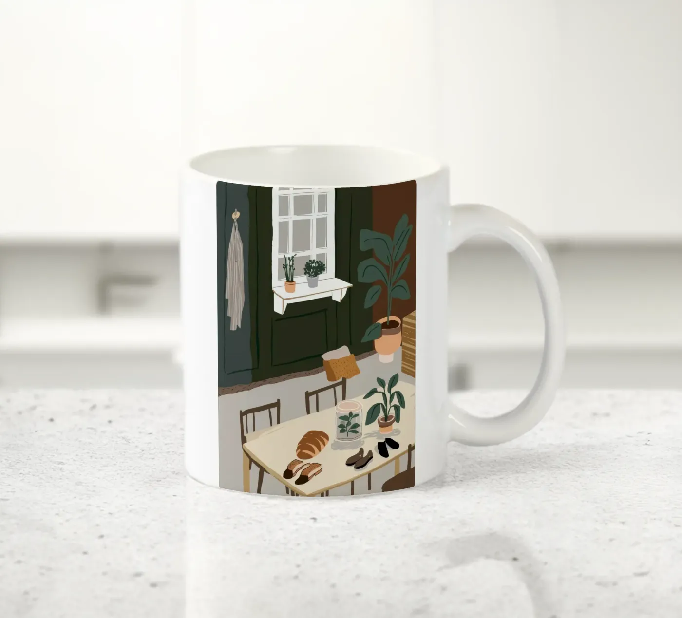 Dining Table Shadows ceramic mug by Lune Dreams