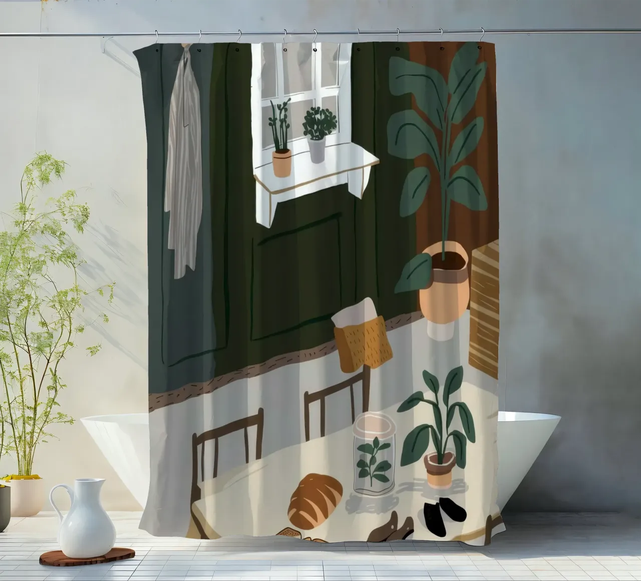 Eettafel Schaduwen douchegordijn van Lune Dreams