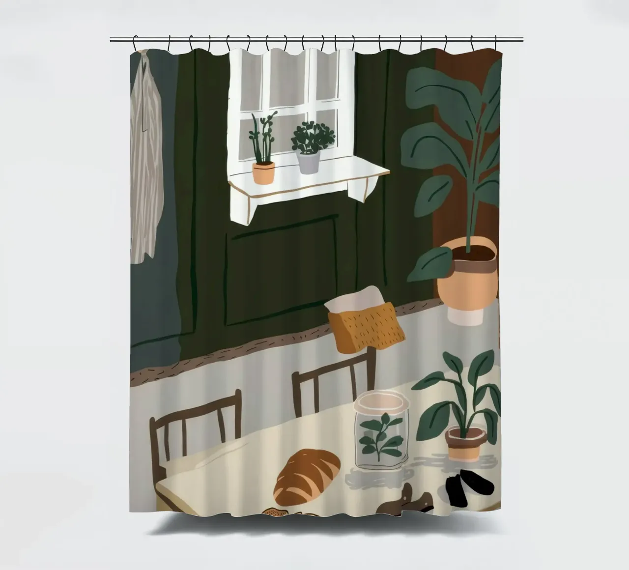 Eettafel Schaduwen douchegordijn van Lune Dreams