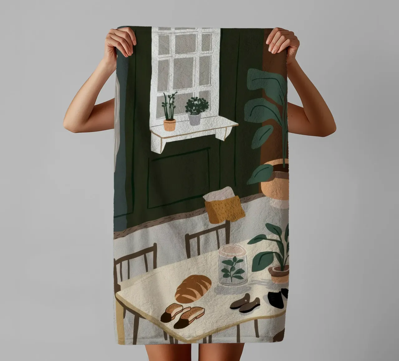 Eettafel Schaduwen badhanddoek van Lune Dreams