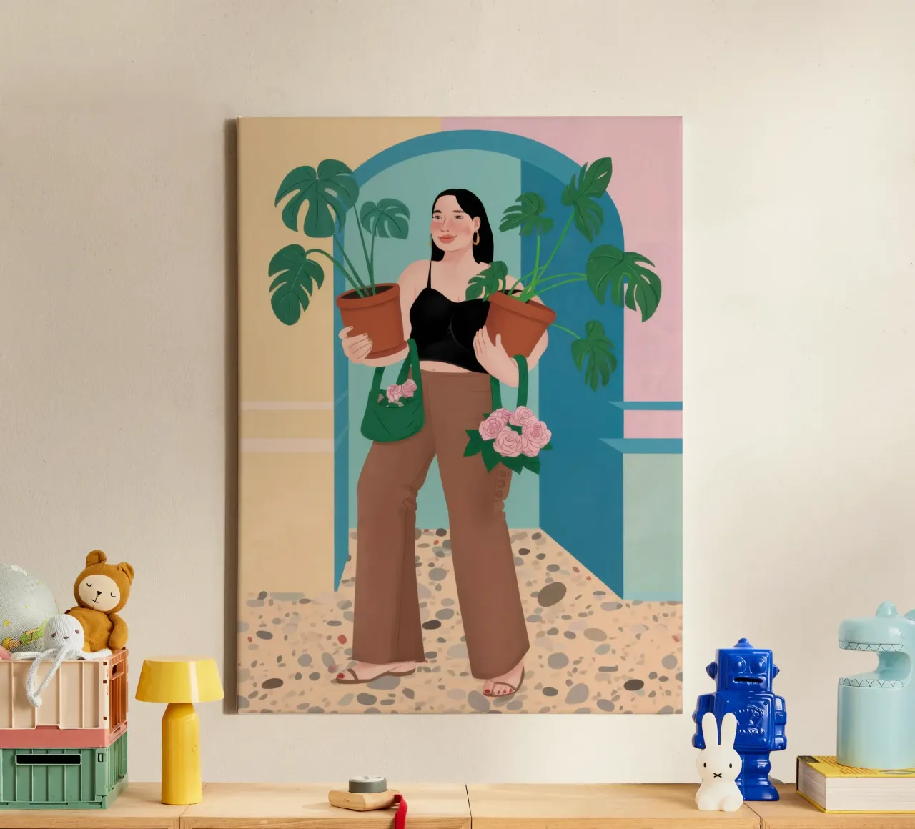 Monstera Muse Poise tela con Cornice a cassetta da Mossy Pigment