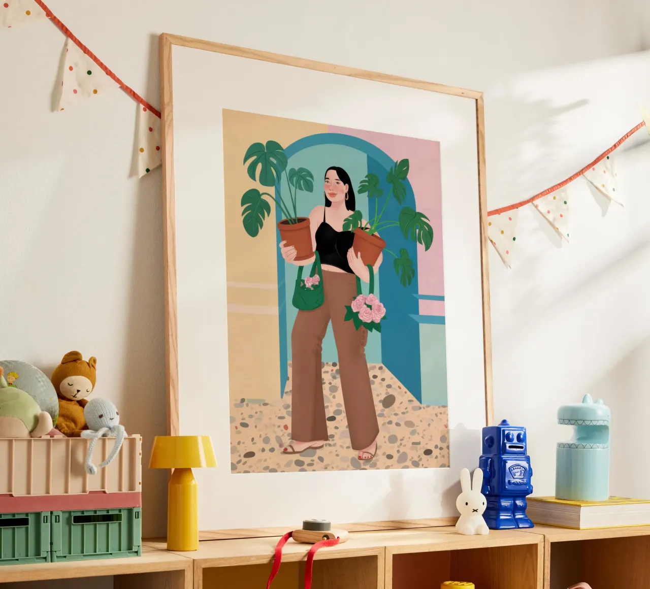 Monstera Muse Poise poster con telaio in alluminio da Mossy Pigment