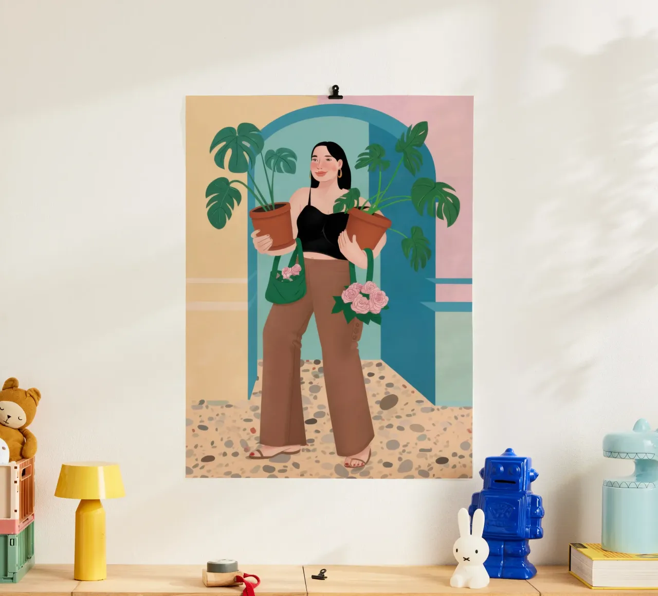 Monstera Muse Poise poster con telaio in alluminio da Mossy Pigment