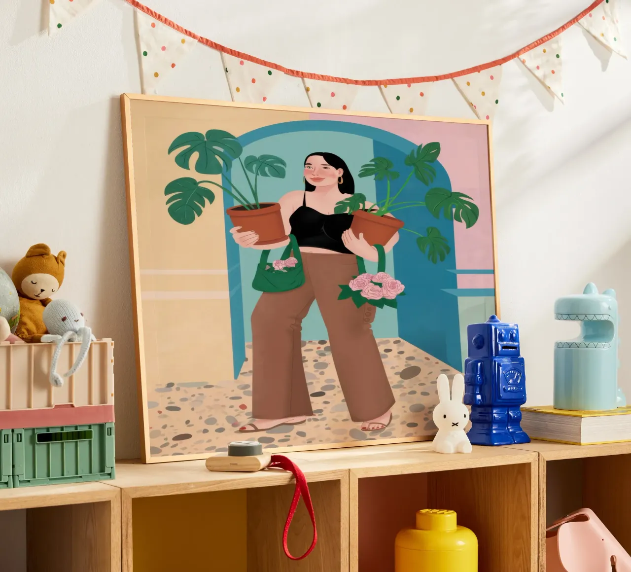 Monstera Muse Poise poster con telaio in alluminio da Mossy Pigment