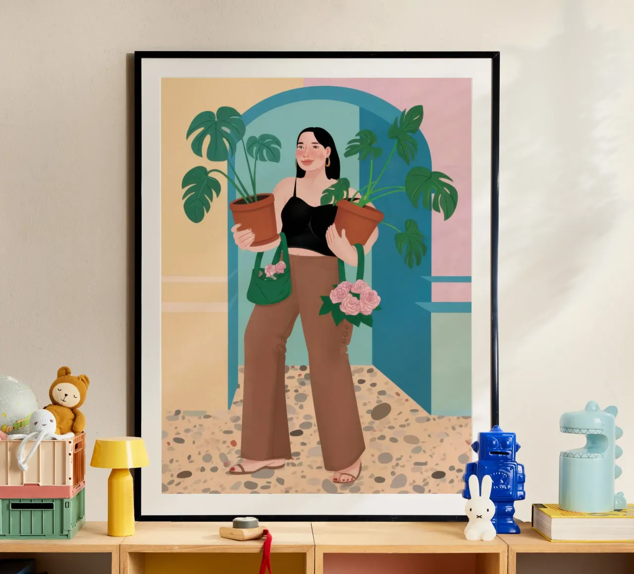 Monstera Muse Poise poster con telaio in alluminio da Mossy Pigment