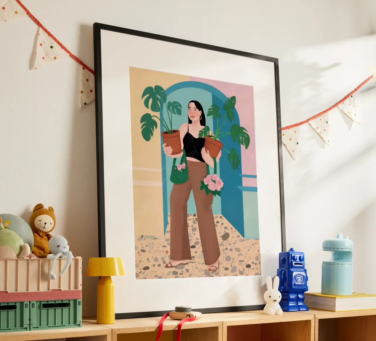 Monstera Muse Poise poster con telaio in alluminio da Mossy Pigment