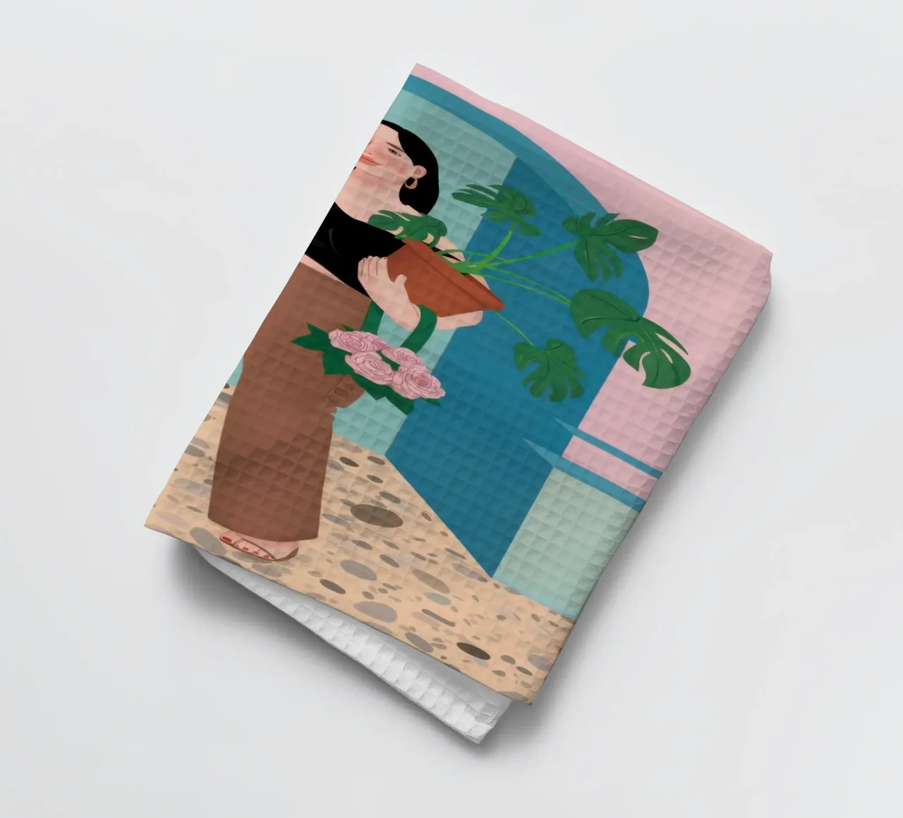Monstera Muse Poise tea towel by Mossy Pigment