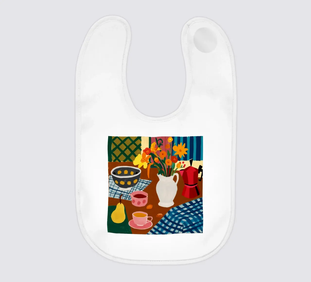 Checkered Pear Pitcher baby bib by Arcane Lines