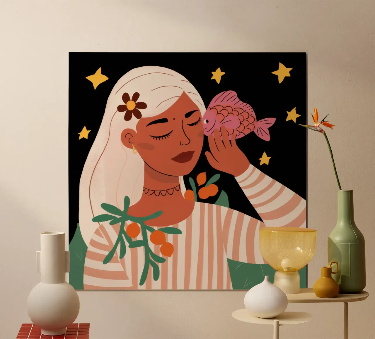 Sognatore di fiori celesti poster con telaio in alluminio da Mossy Pigment