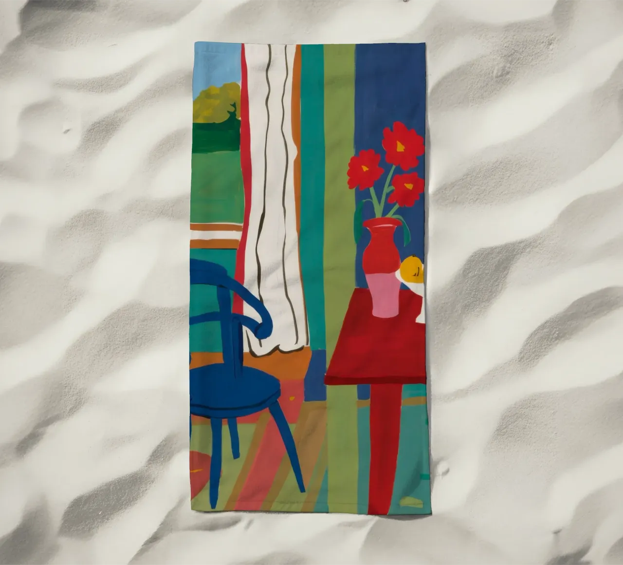 Windowed Poppy Repose beach towel by Arcane Lines