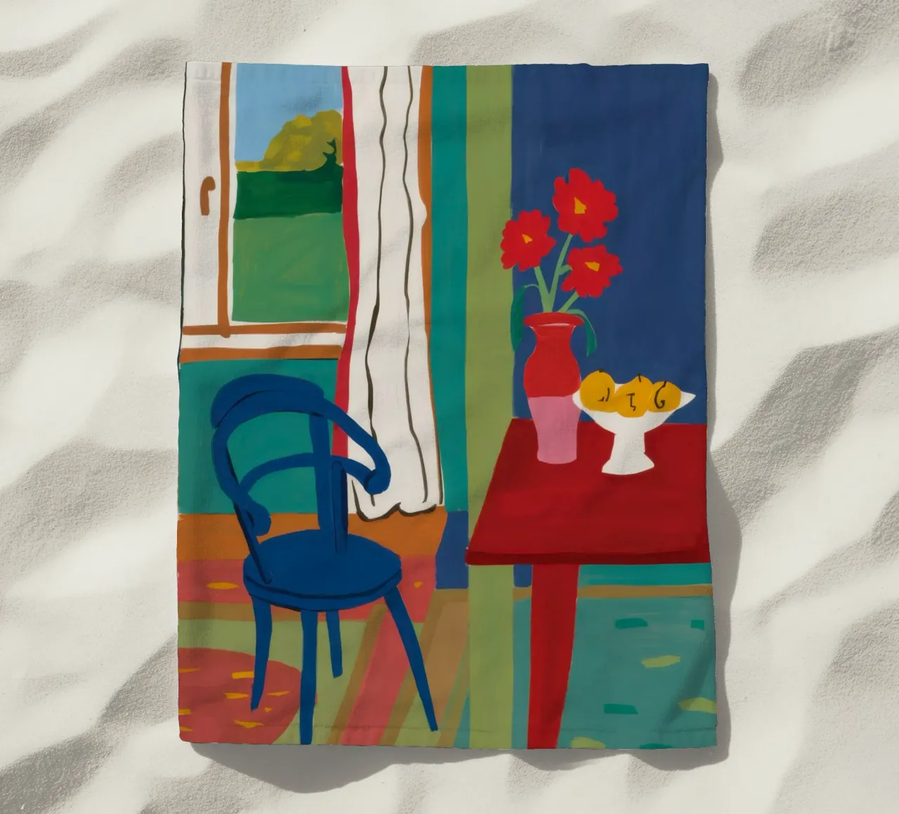 Windowed Poppy Repose beach towel by Arcane Lines