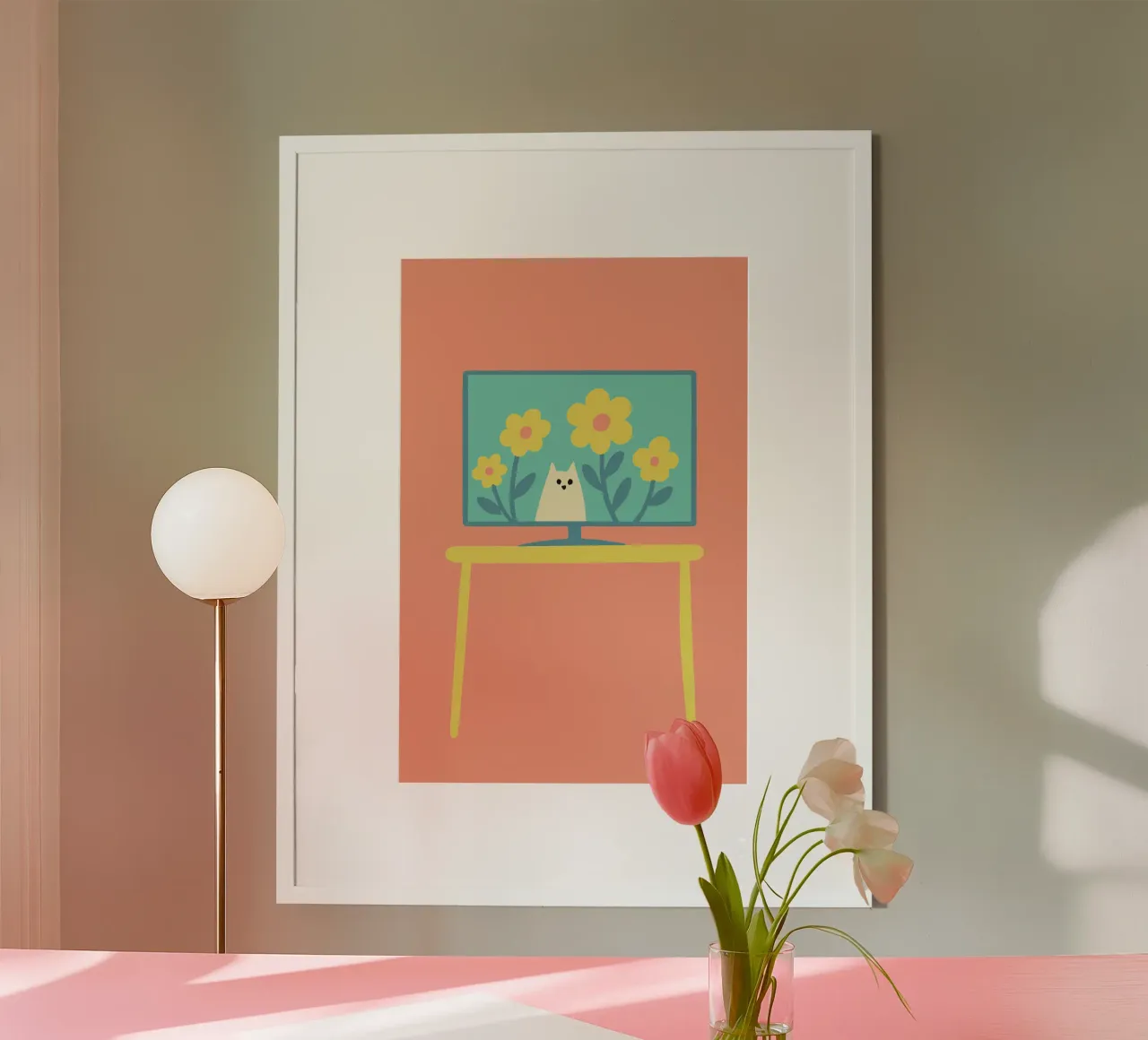 Gatto sullo schermo della televisione poster con telaio in alluminio da TRENDY POSTER SHOP