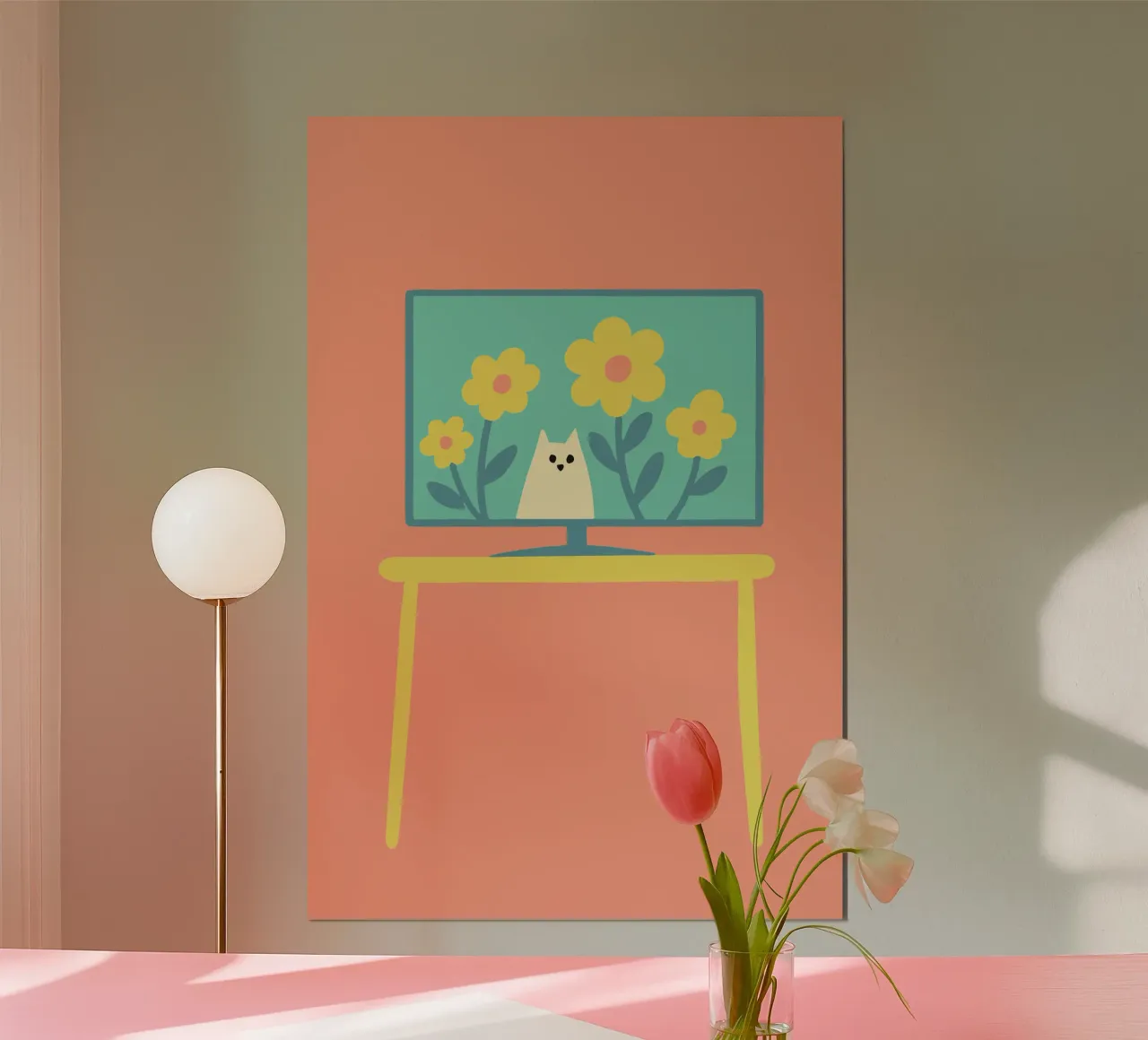 Gatto sullo schermo della televisione poster con telaio in alluminio da TRENDY POSTER SHOP