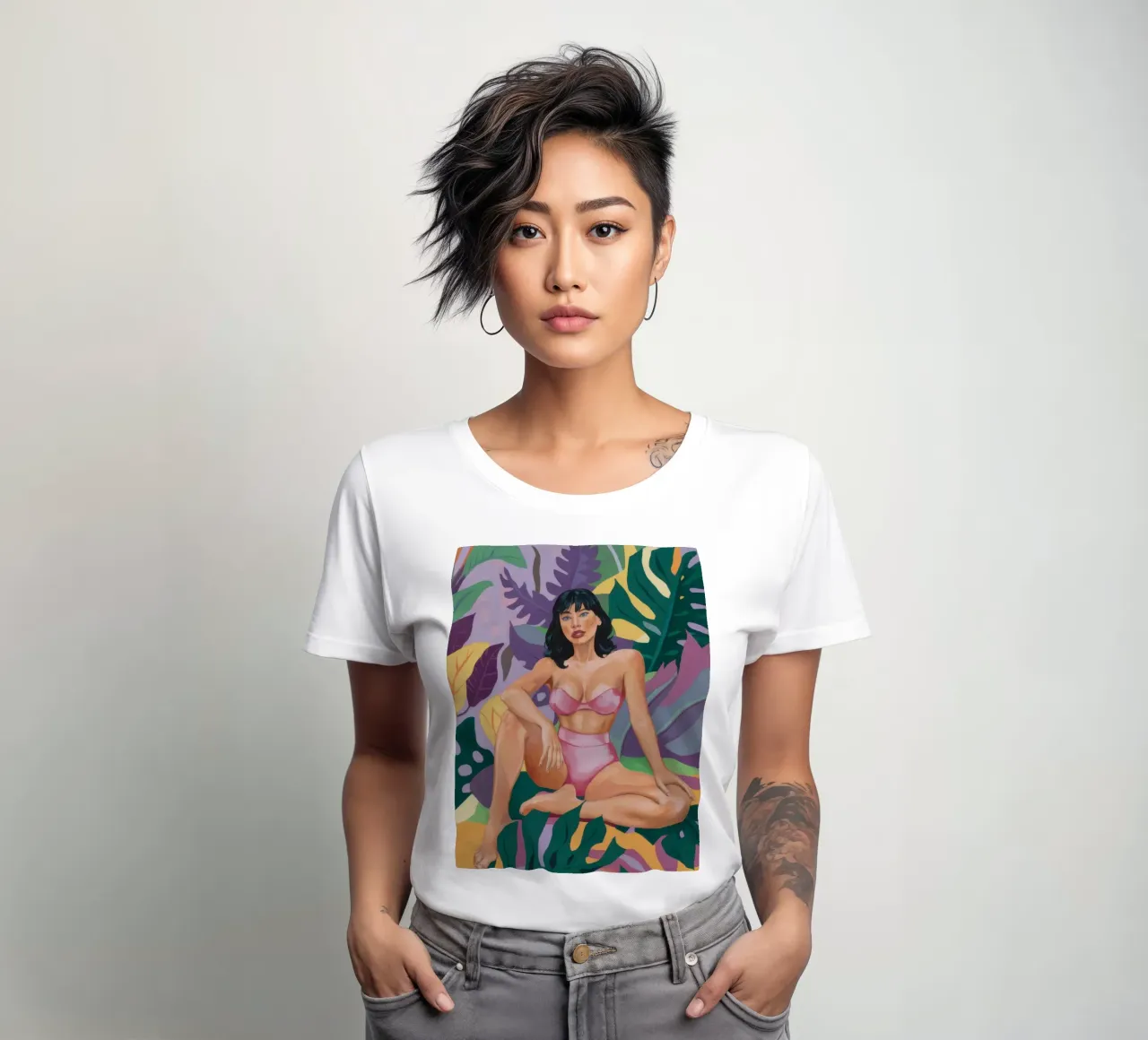 Jungle Oasis Tranquility women's fitted t-shirt by Mossy Pigment