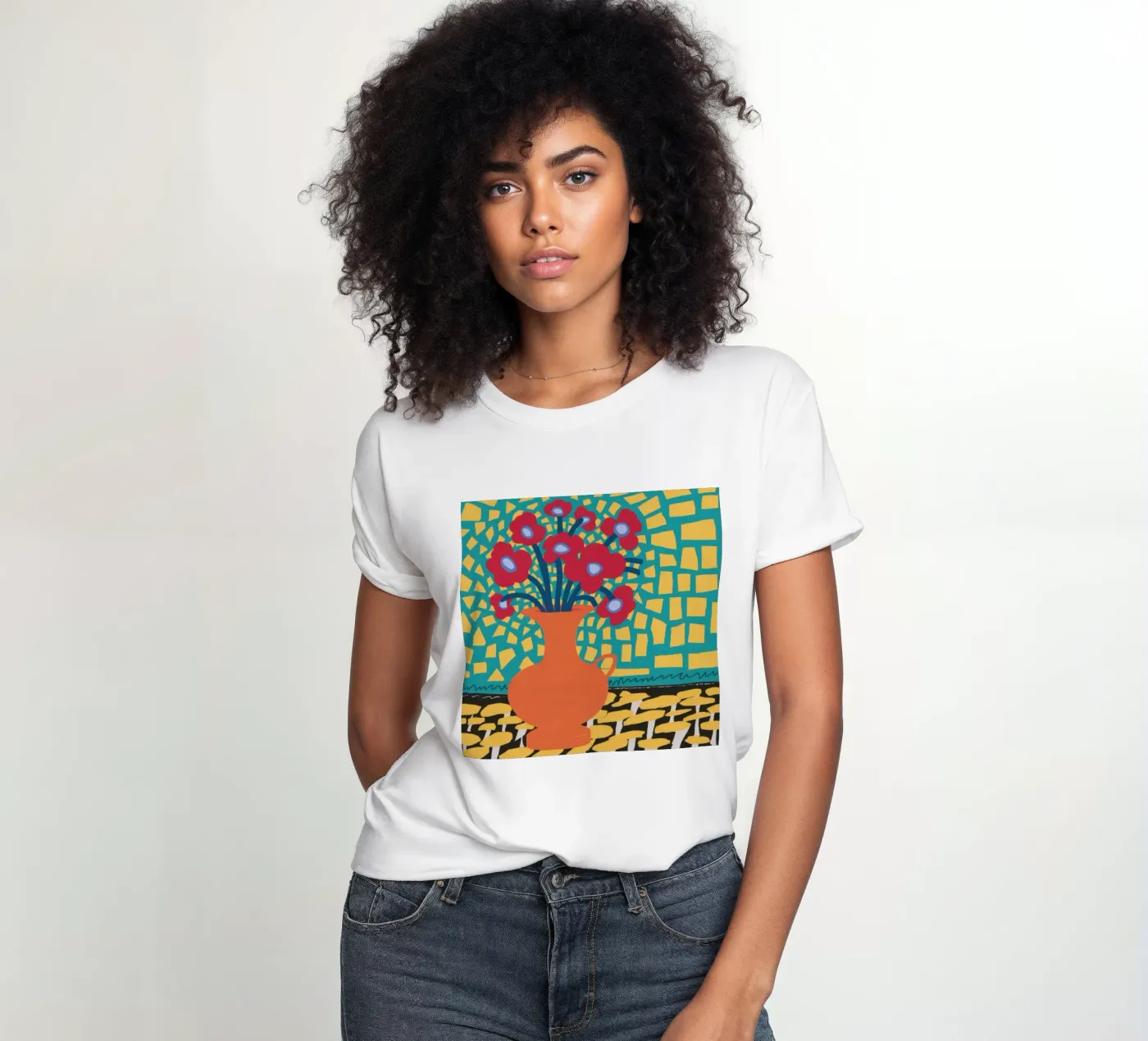 Papavero Patchwork Joy t-shirt da donna da Arcane Lines