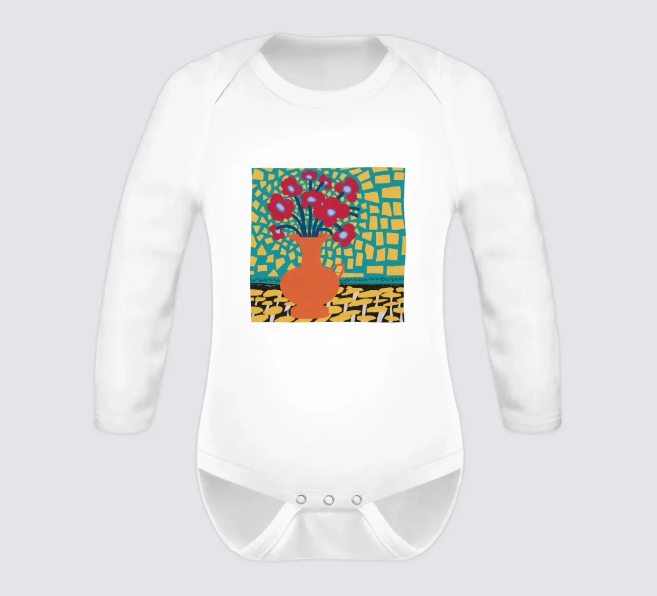 Poppy patchwork vreugde babyrompertje lange mouwen van Arcane Lines