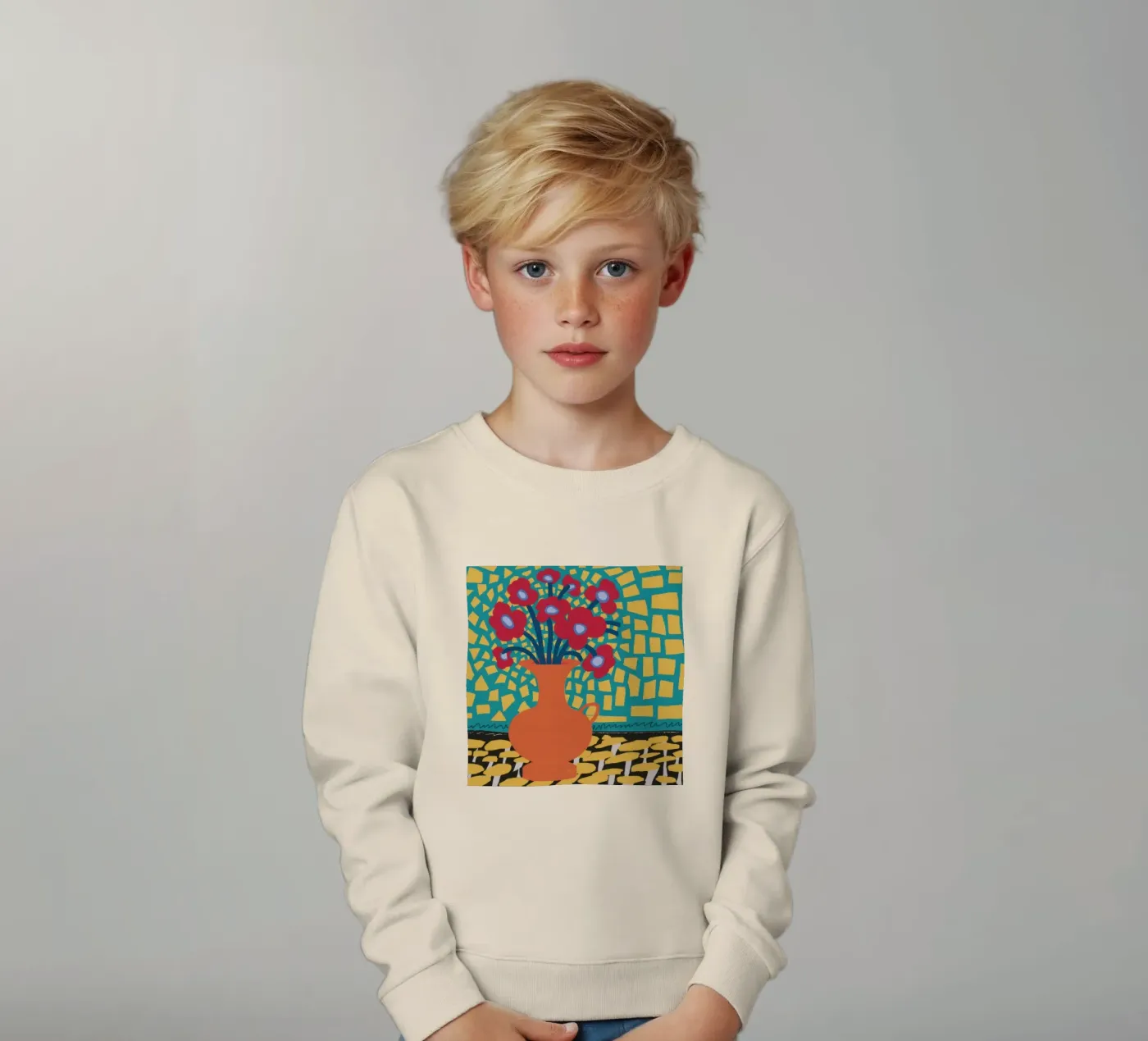 Mohn Patchwork Freude Kinder Sweatshirt von Arcane Lines