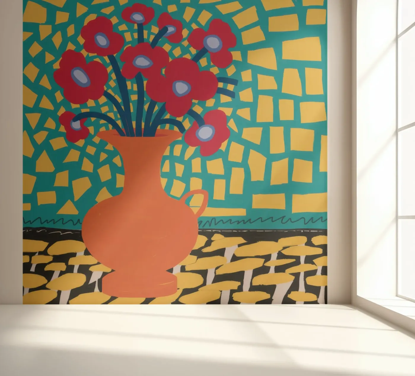 Poppy patchwork vreugde fotobehang van Arcane Lines