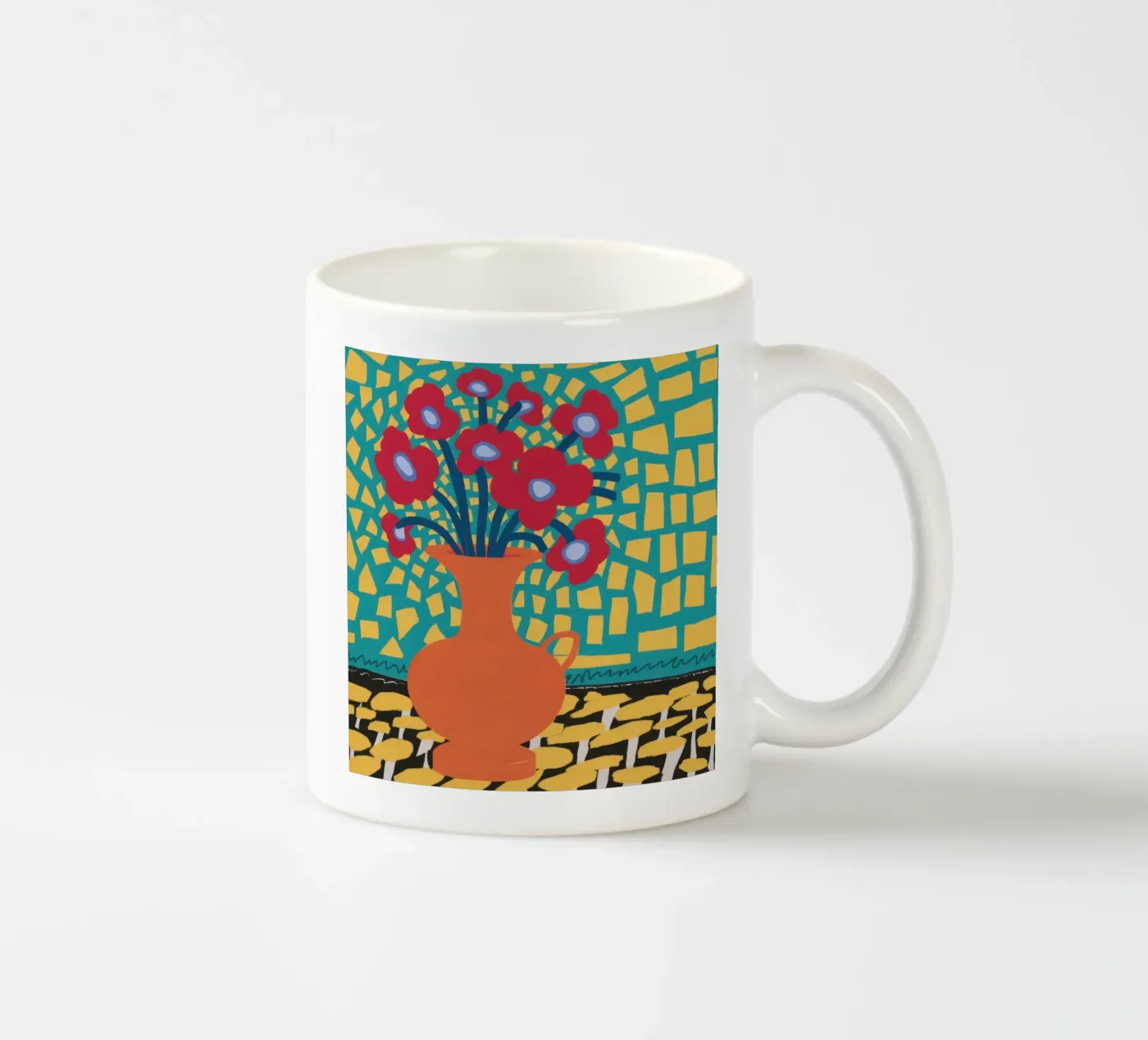 Poppy Patchwork Joy ceramic mug by Arcane Lines