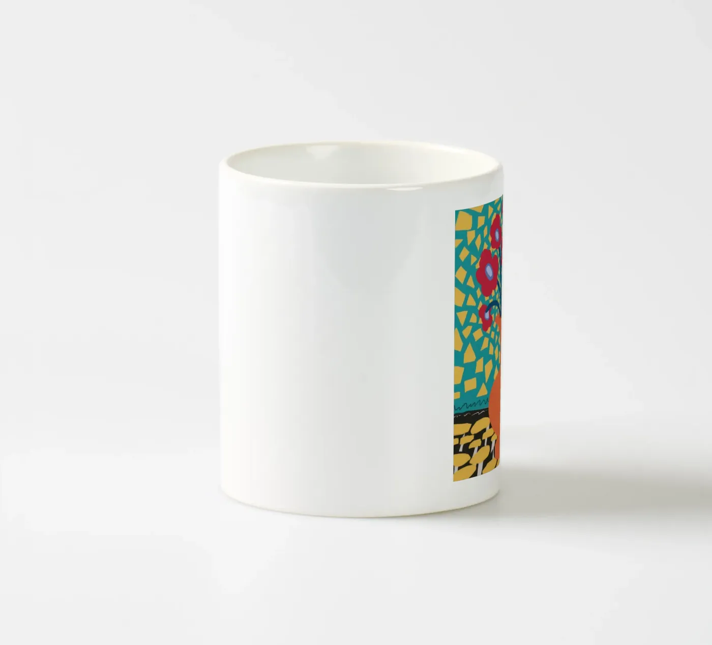 Poppy Patchwork Joy ceramic mug by Arcane Lines