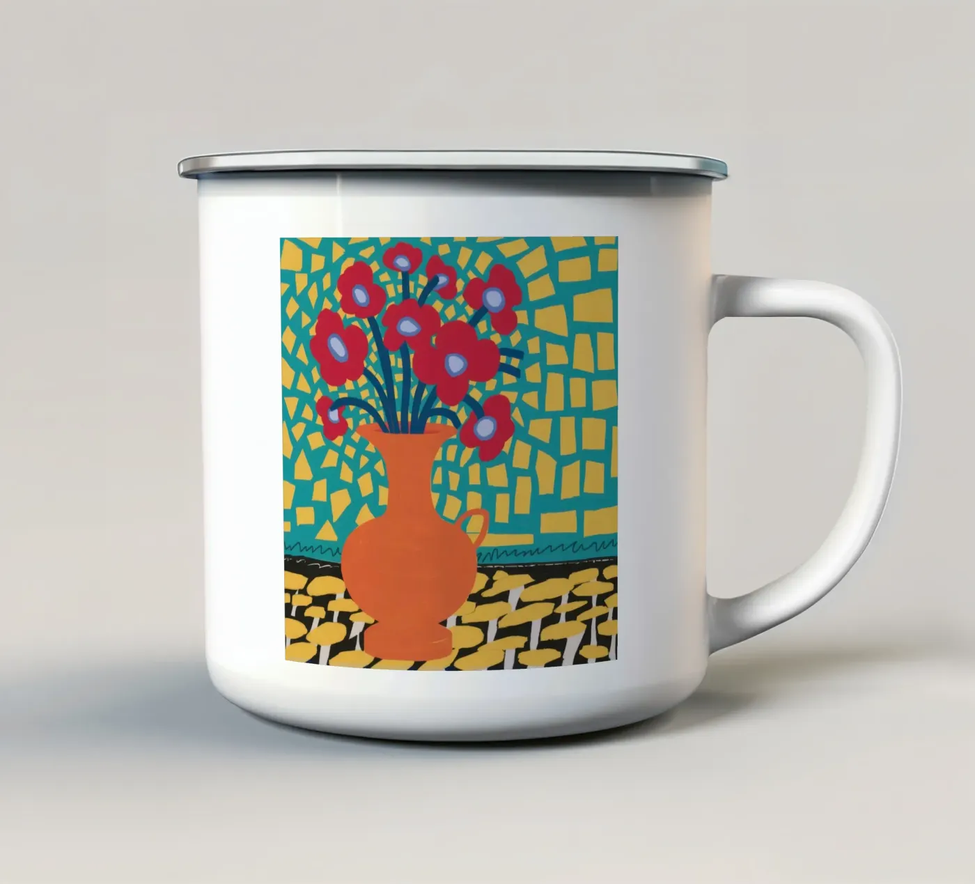 Mohn Patchwork Freude Emaille Tasse von Arcane Lines