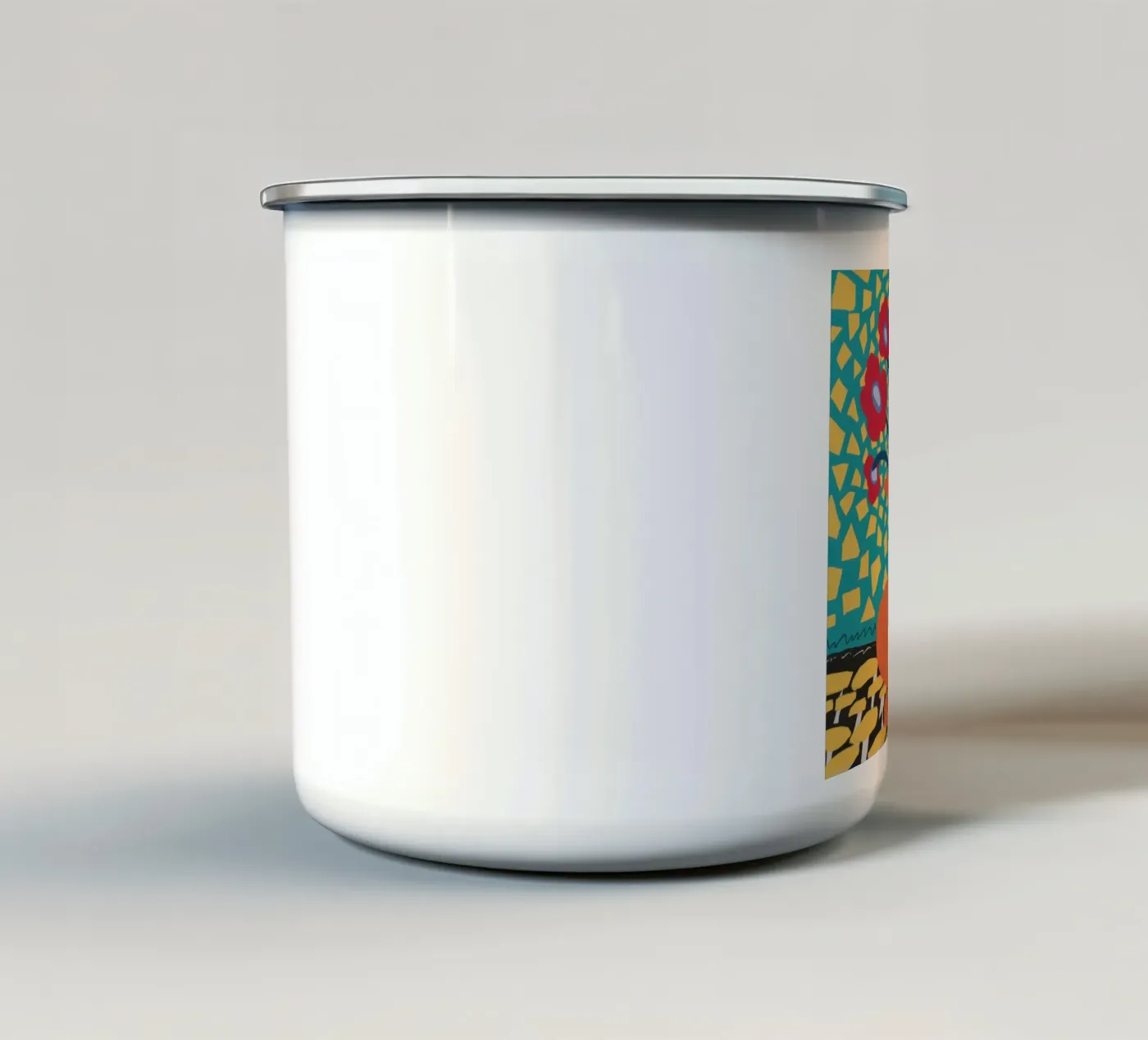 Mohn Patchwork Freude Emaille Tasse von Arcane Lines