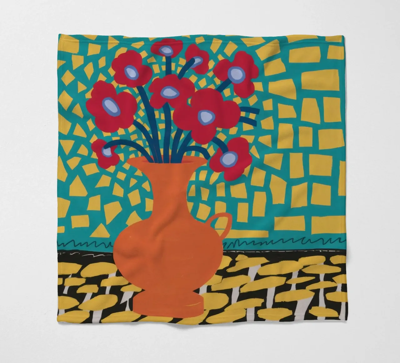 Poppy Patchwork Joy fleece blanket by Arcane Lines