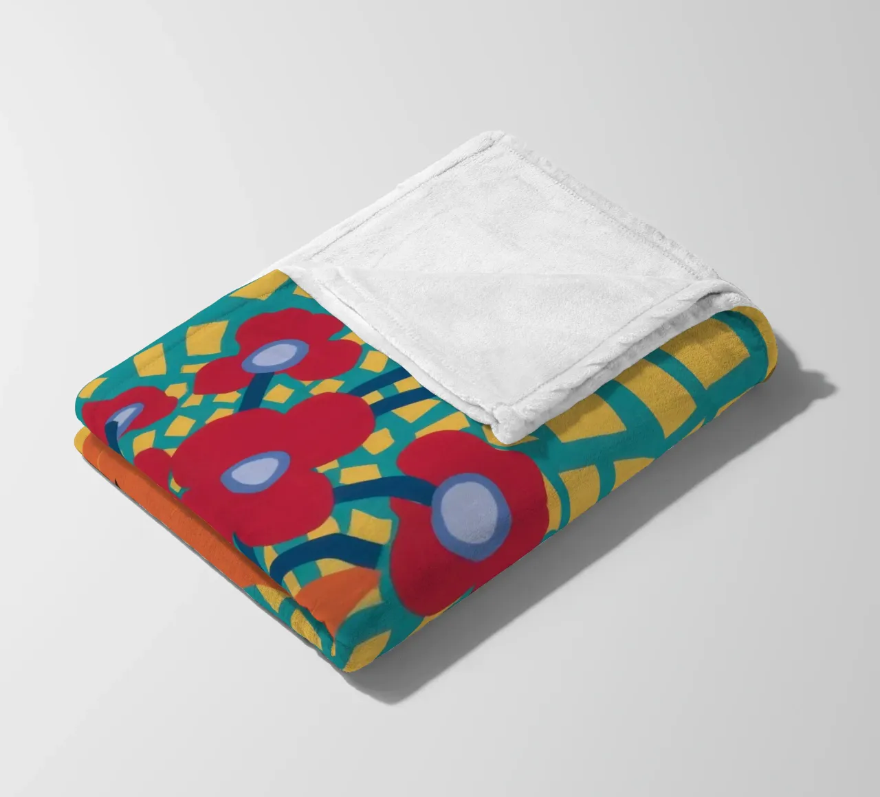 Poppy Patchwork Joy fleece blanket by Arcane Lines